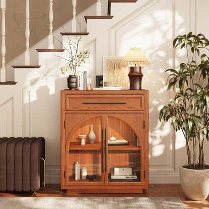 Alvar Arched 62.9" Oak Sideboard with Drawers(Set of 2)