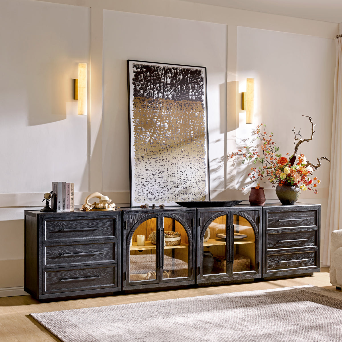 Alvar Arched 121″ Oak Modular Media Console(Set of 4)