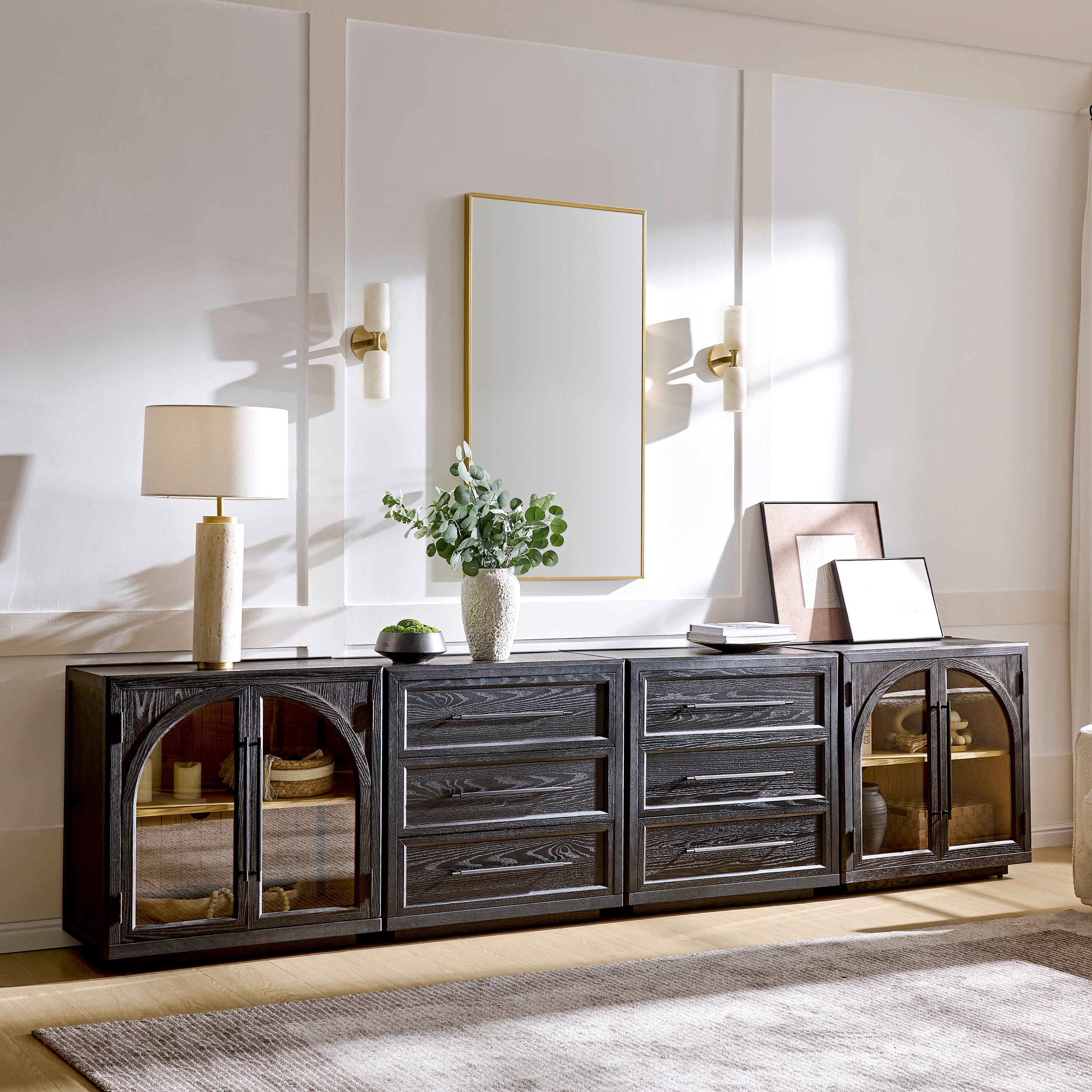 Alvar Arched 126″ Oak Modular Media Console(Set of 4)