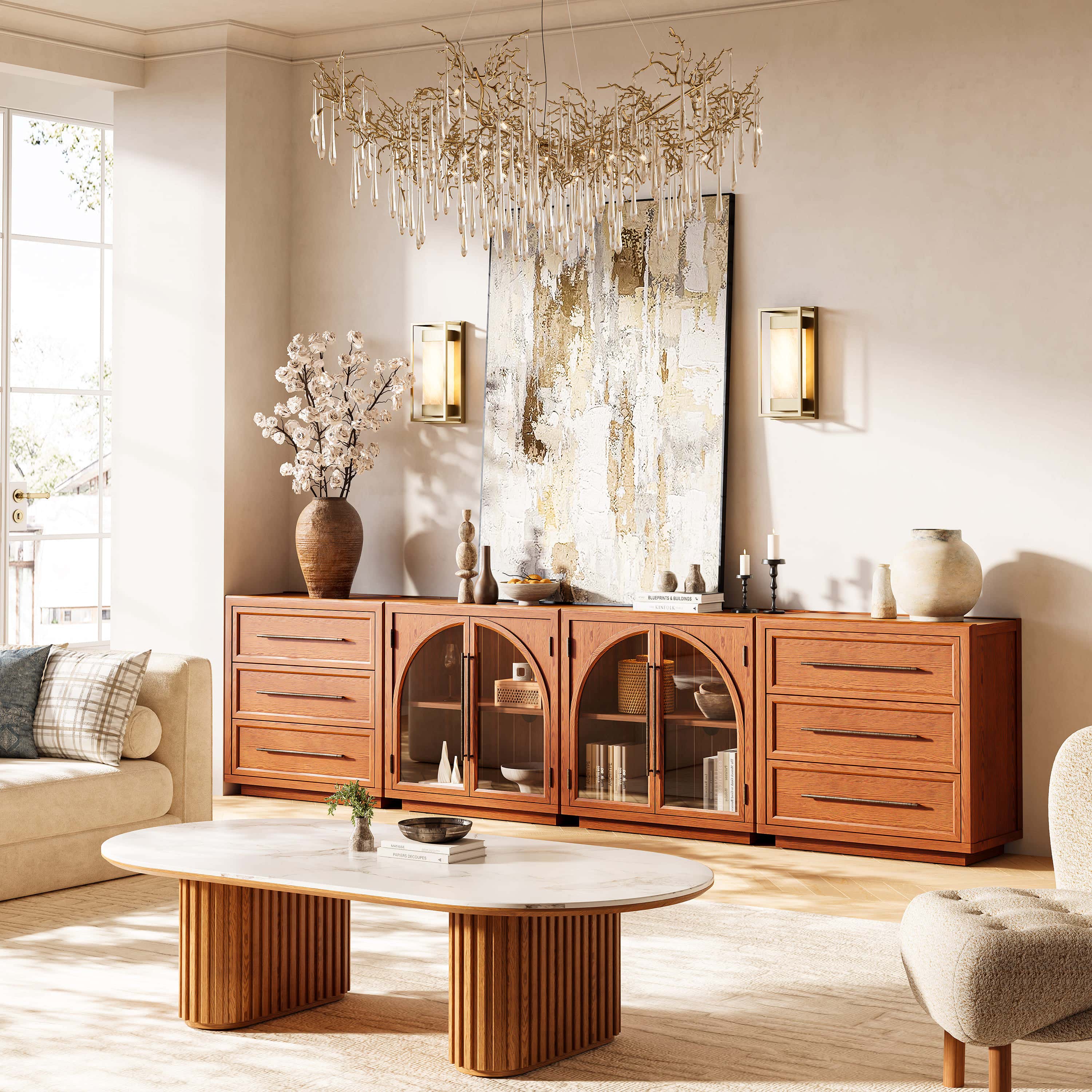 Alvar Arched 121″ Oak Modular Media Console(Set of 4)
