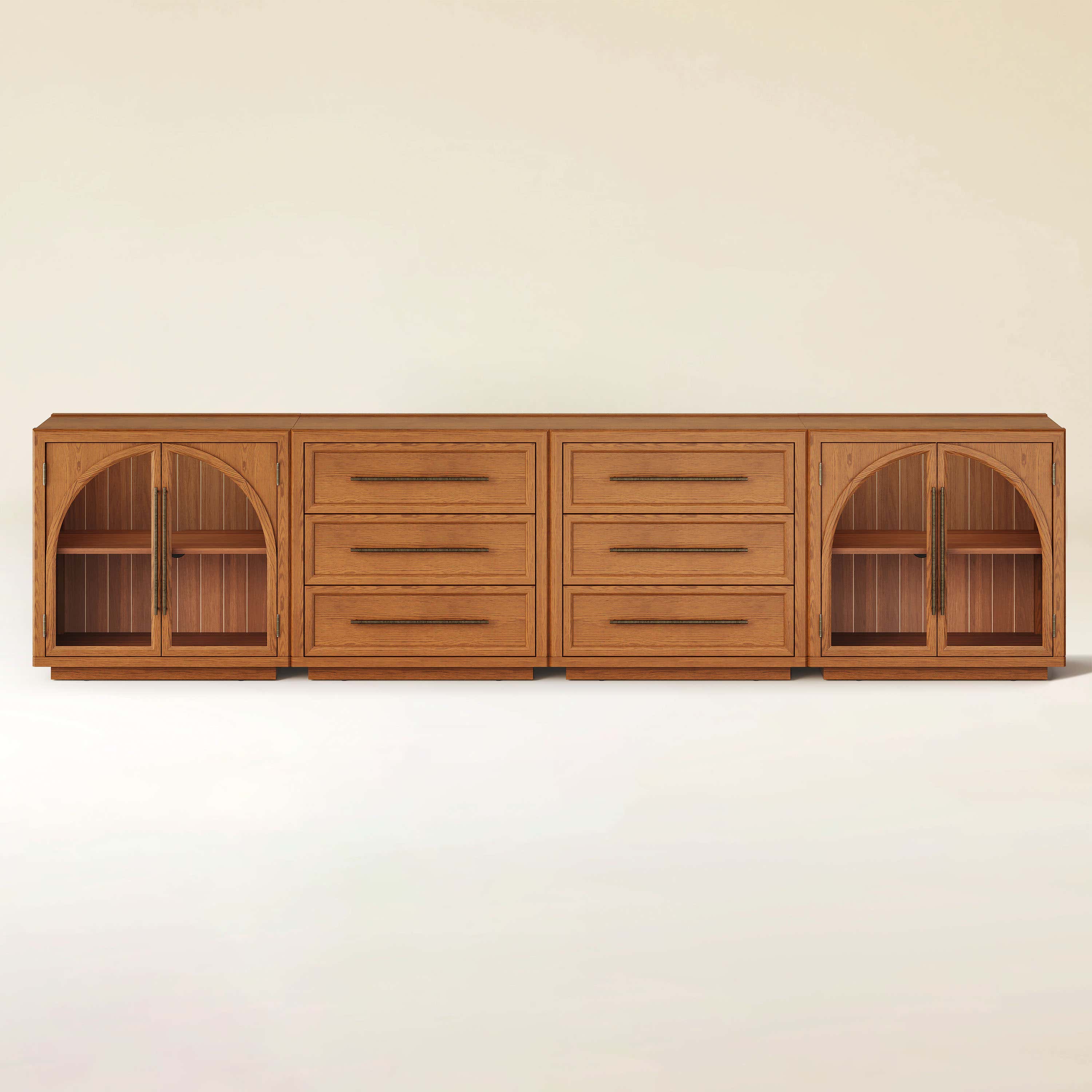 Alvar Arched 126″ Oak Modular Media Console(Set of 4)
