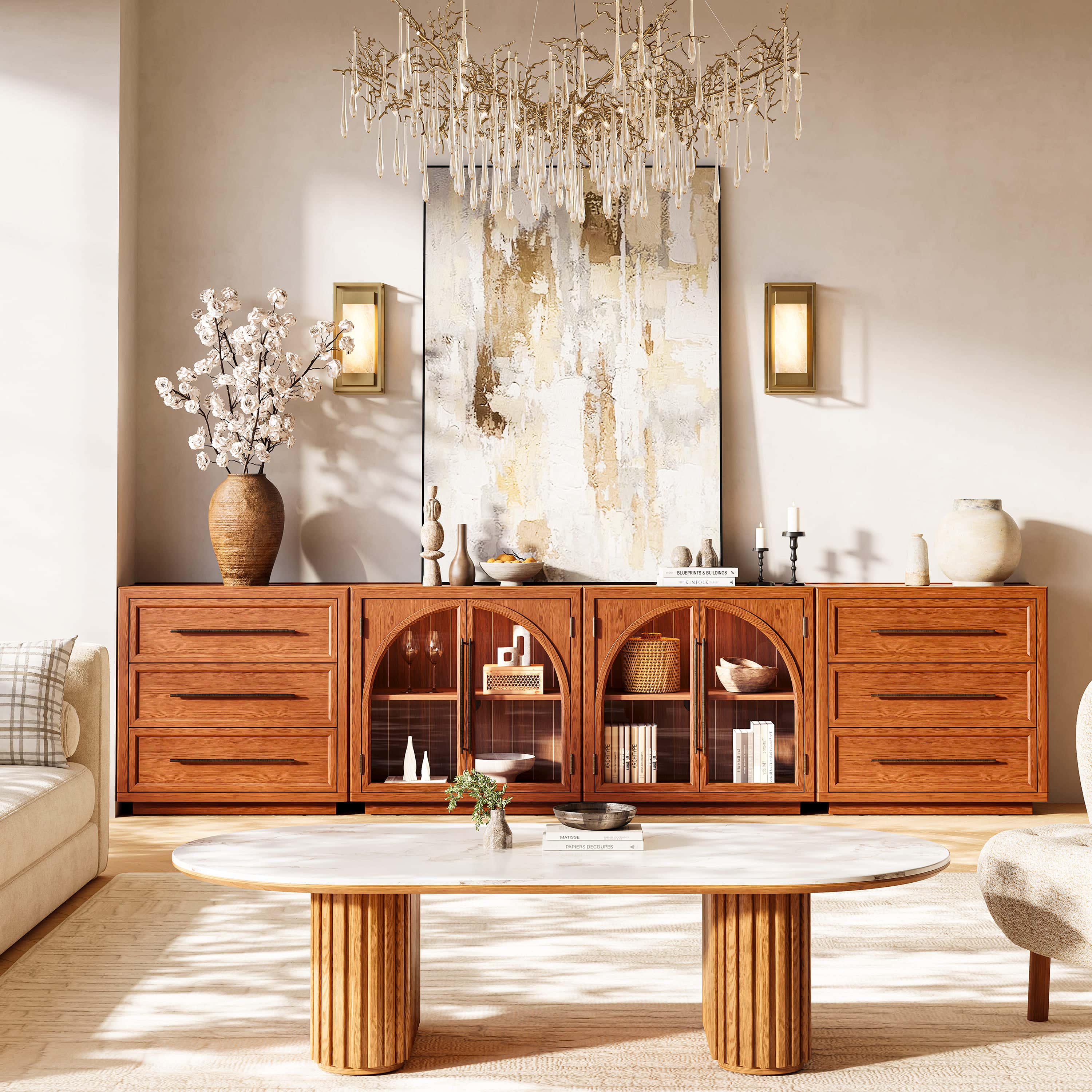 Alvar Arched 121″ Oak Modular Media Console(Set of 4)