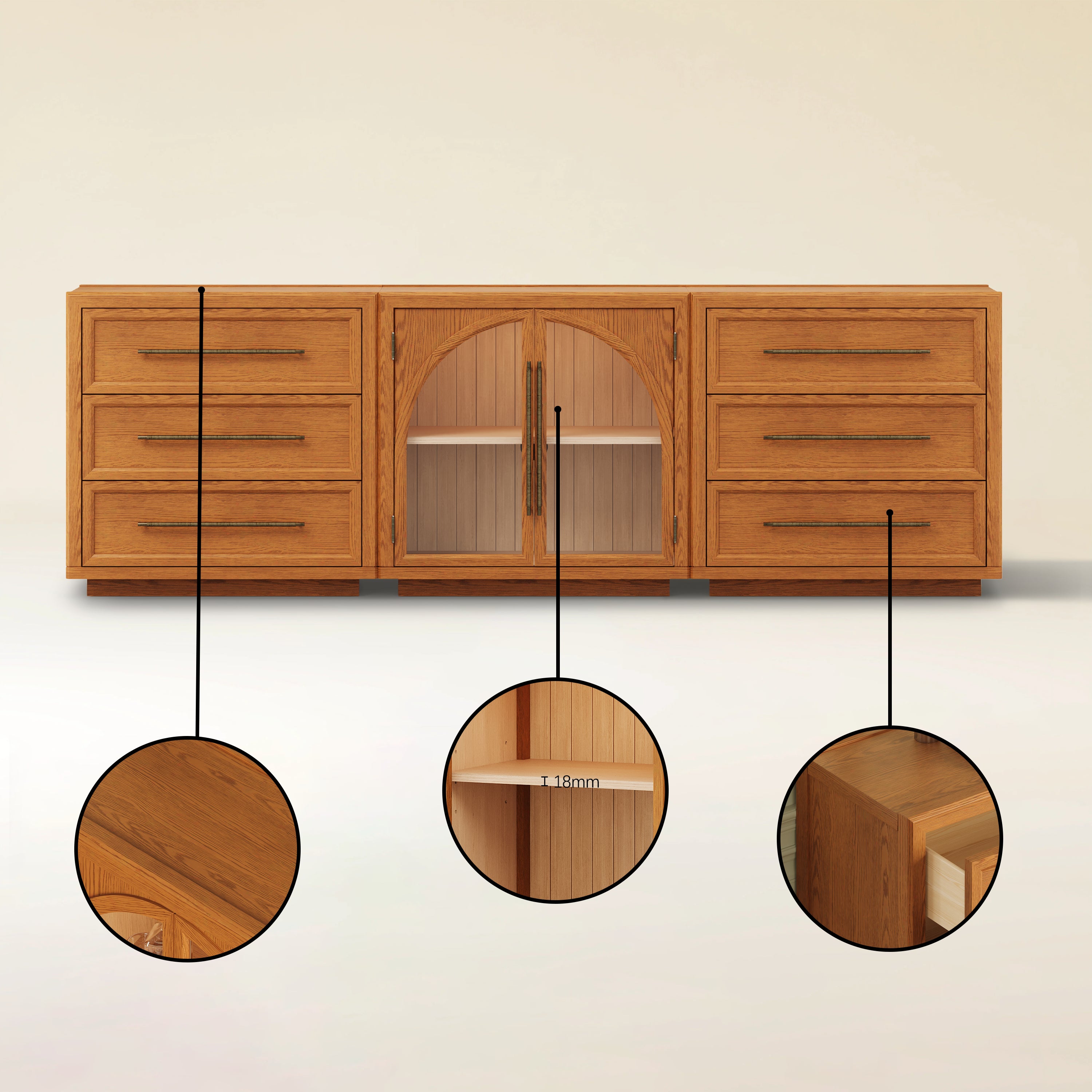 Alvar Arched 94.5″ Oak Modular Media Console(Set of 3)