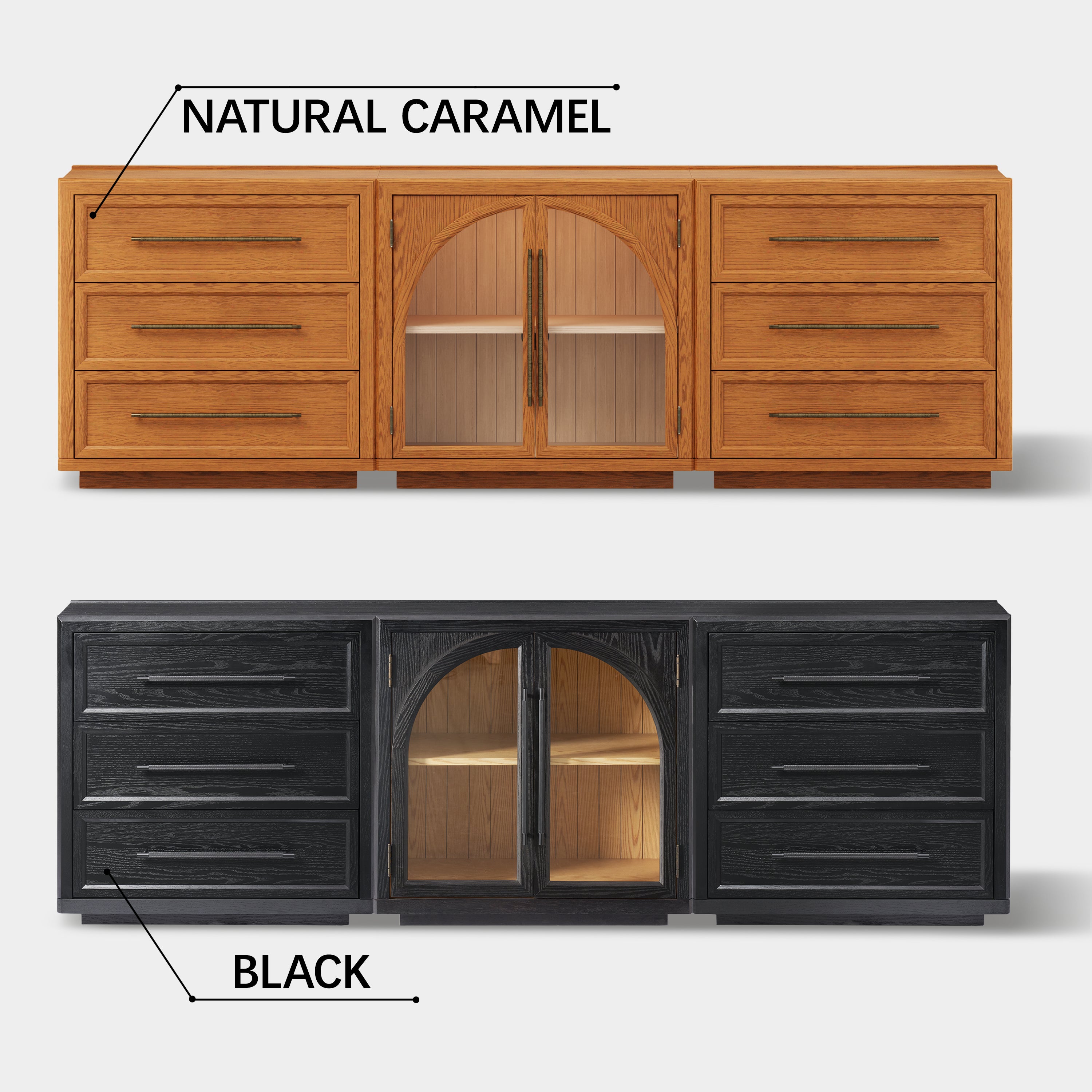 Alvar Arched 94.5″ Oak Modular Media Console(Set of 3)