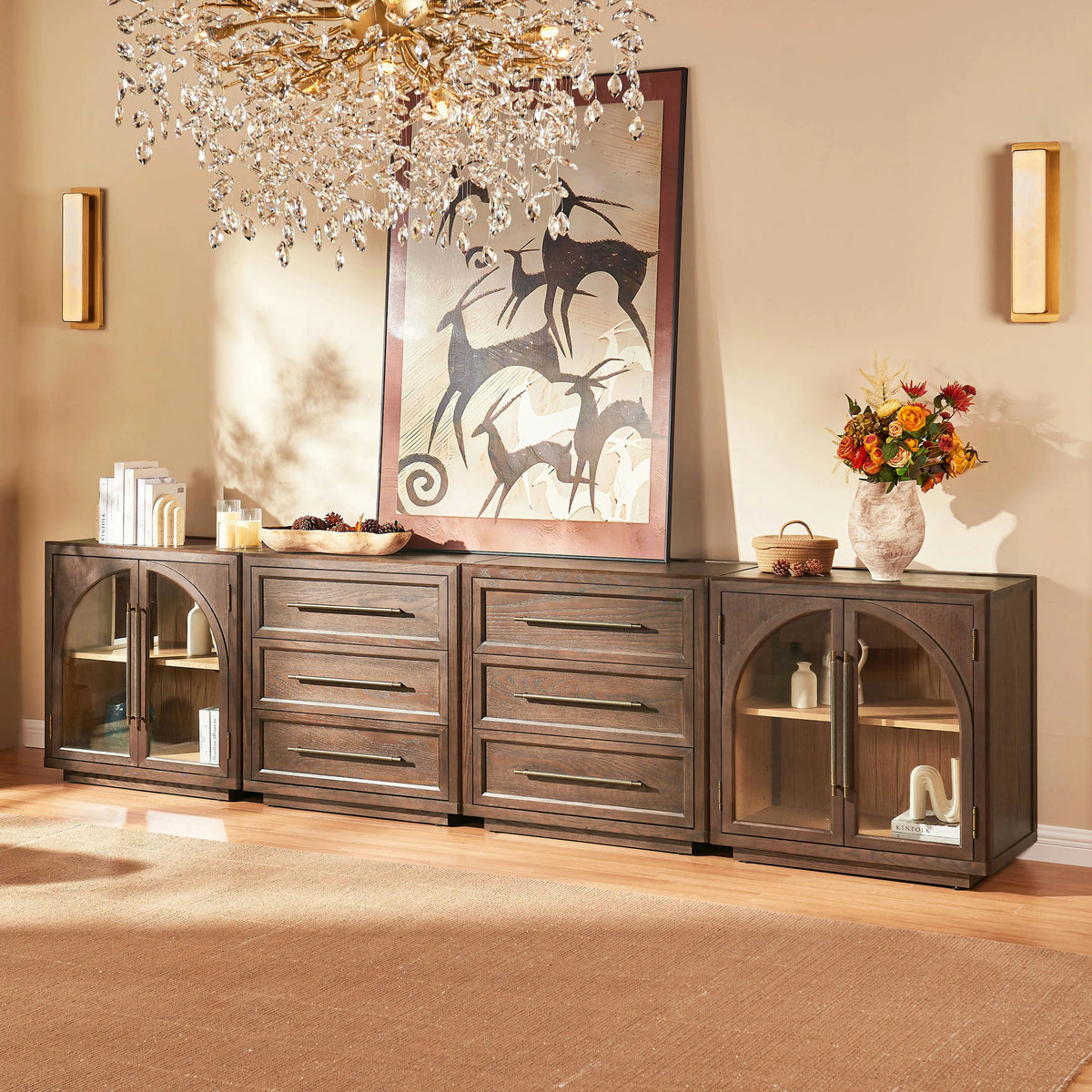 Alvar Arched 121″ Oak Modular Media Console(Set of 4)