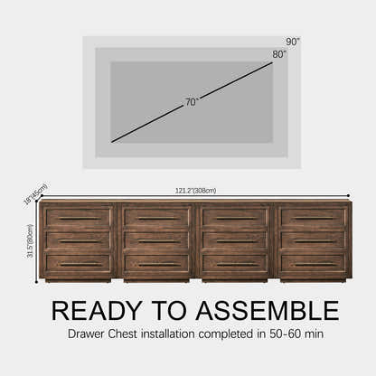 Alvar 126″ Oak 12-Drawer Chest(Set of 4)