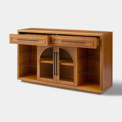 Alvar Oak Arched Glass Sideboard 63"W
