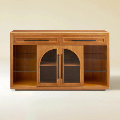 Alvar Oak Arched Glass Sideboard 63"W
