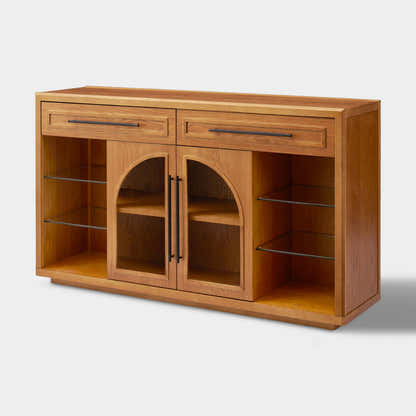 Alvar Oak Arched Glass Sideboard 63"W