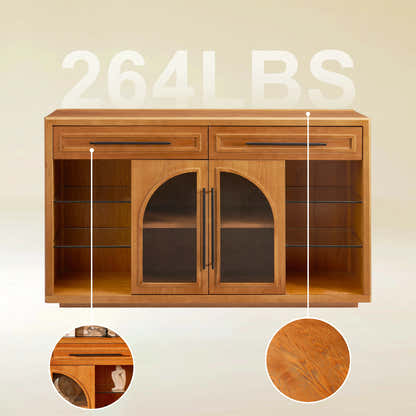 Alvar Oak Arched Glass Sideboard 63"W