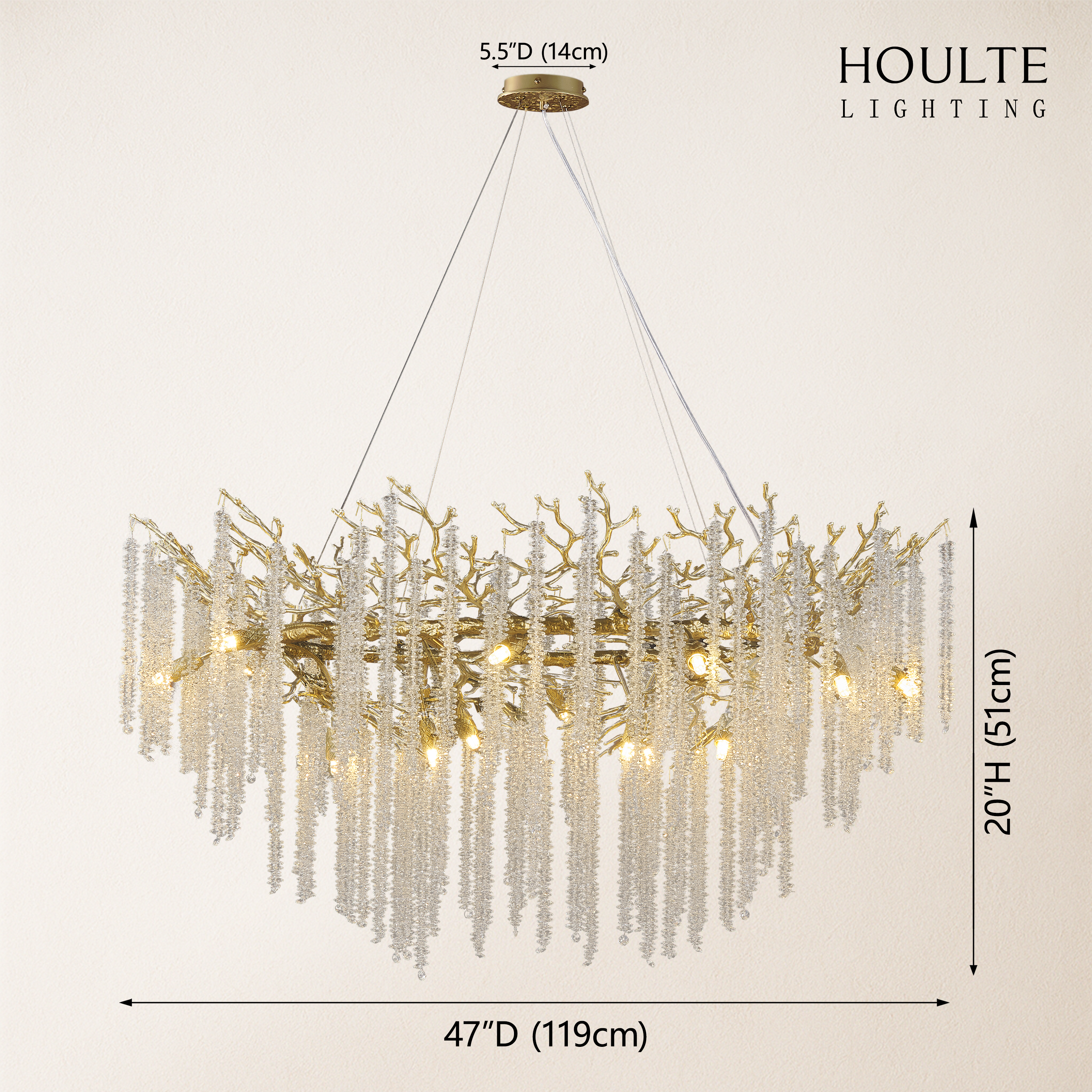 Snow Tree Branch Chandelier 120cm D dimensions 1