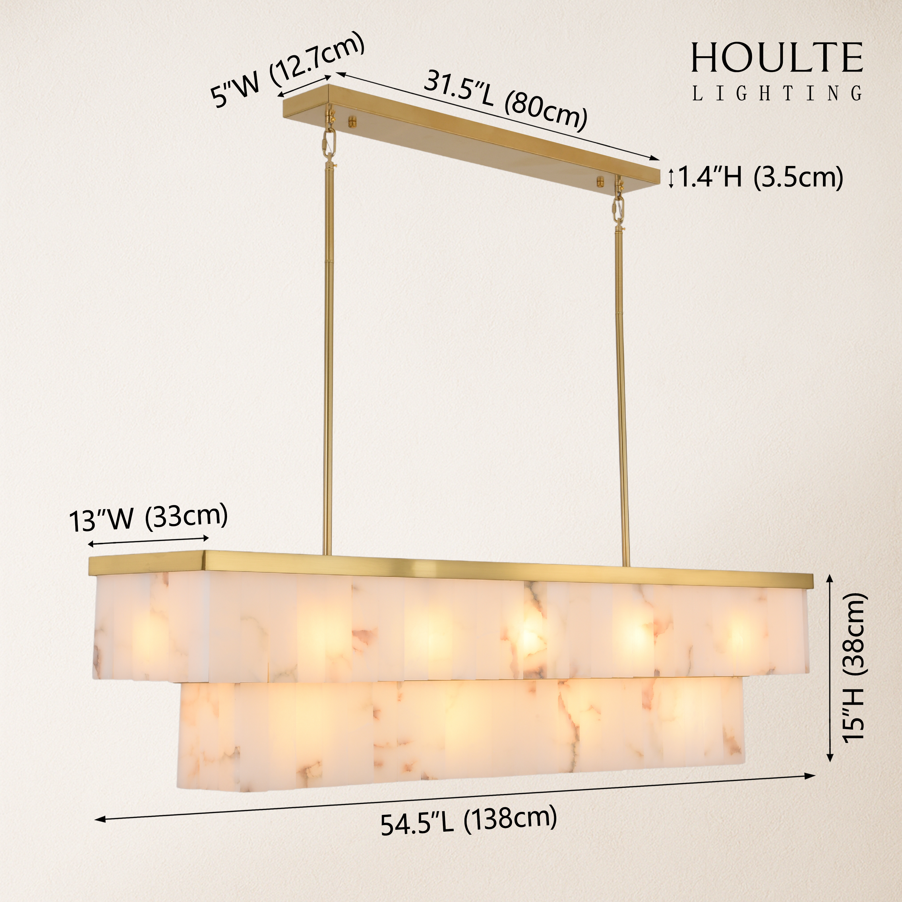 Solmare Alabaster Rectangular Chandelier 54" dimensions 1