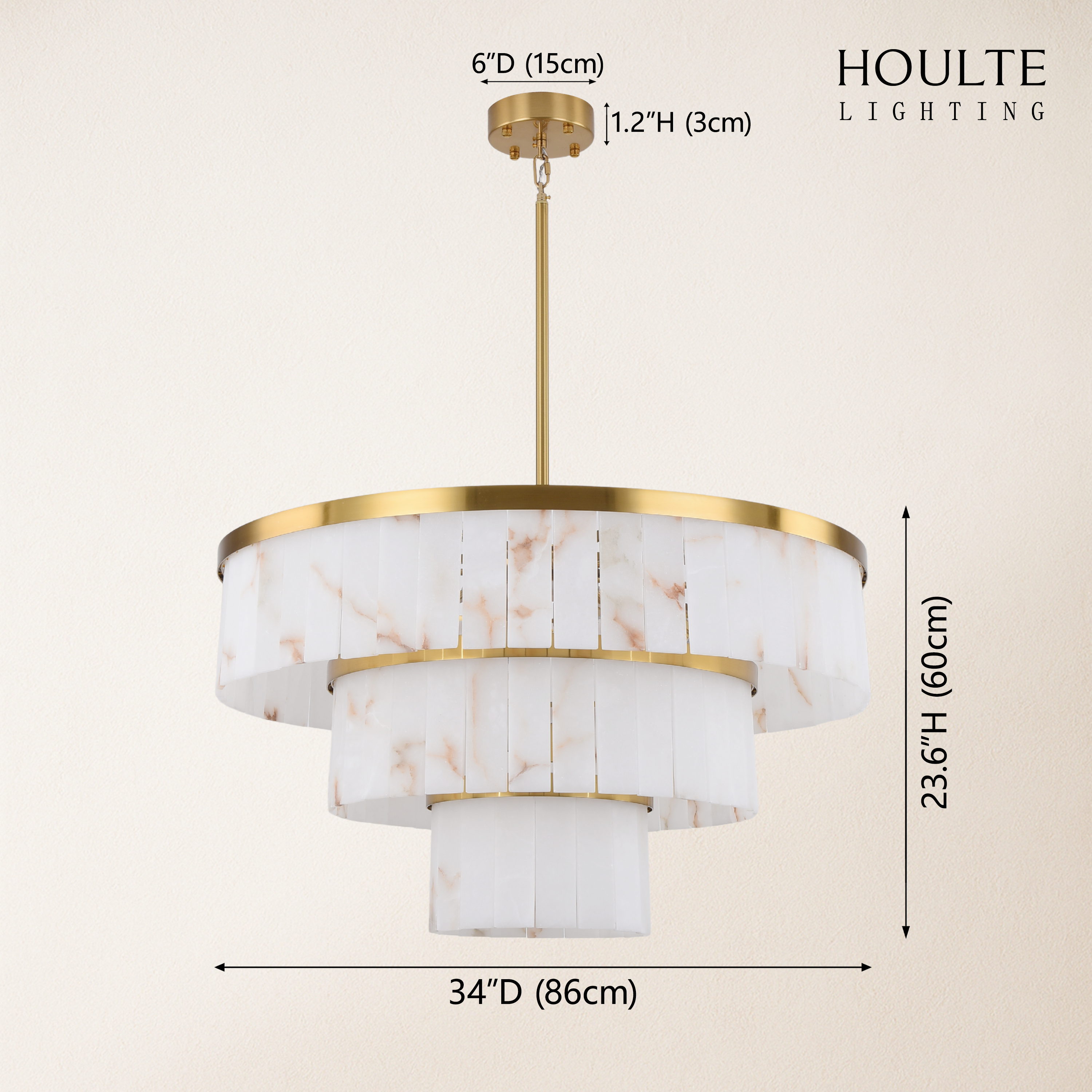 Solmare Alabaster Round Chandelier 34" dimensions 1