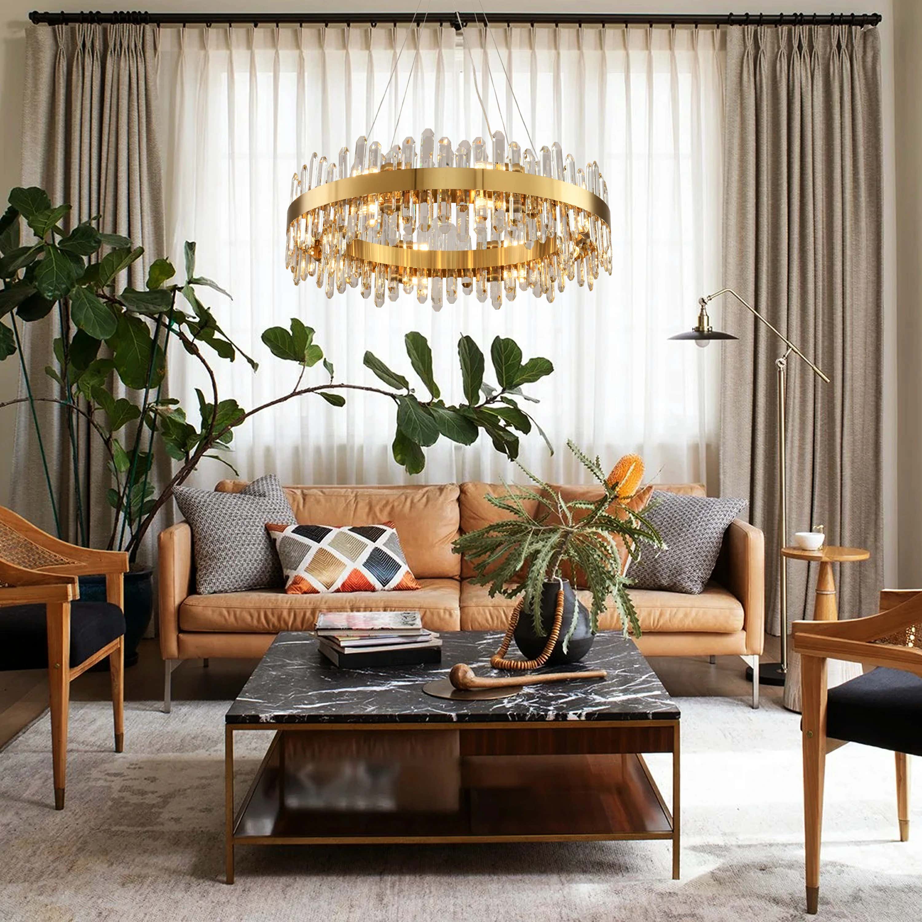 Stellara Crystal Strip Round Halo Chandelier 81cm D