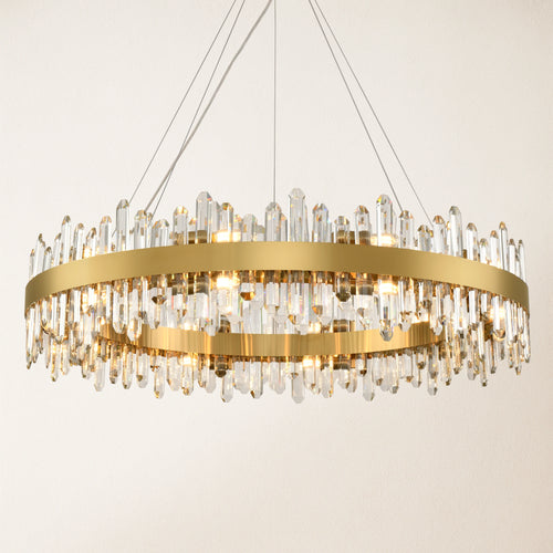 Stellara Crystal Strip Round Halo Chandelier 102cm D