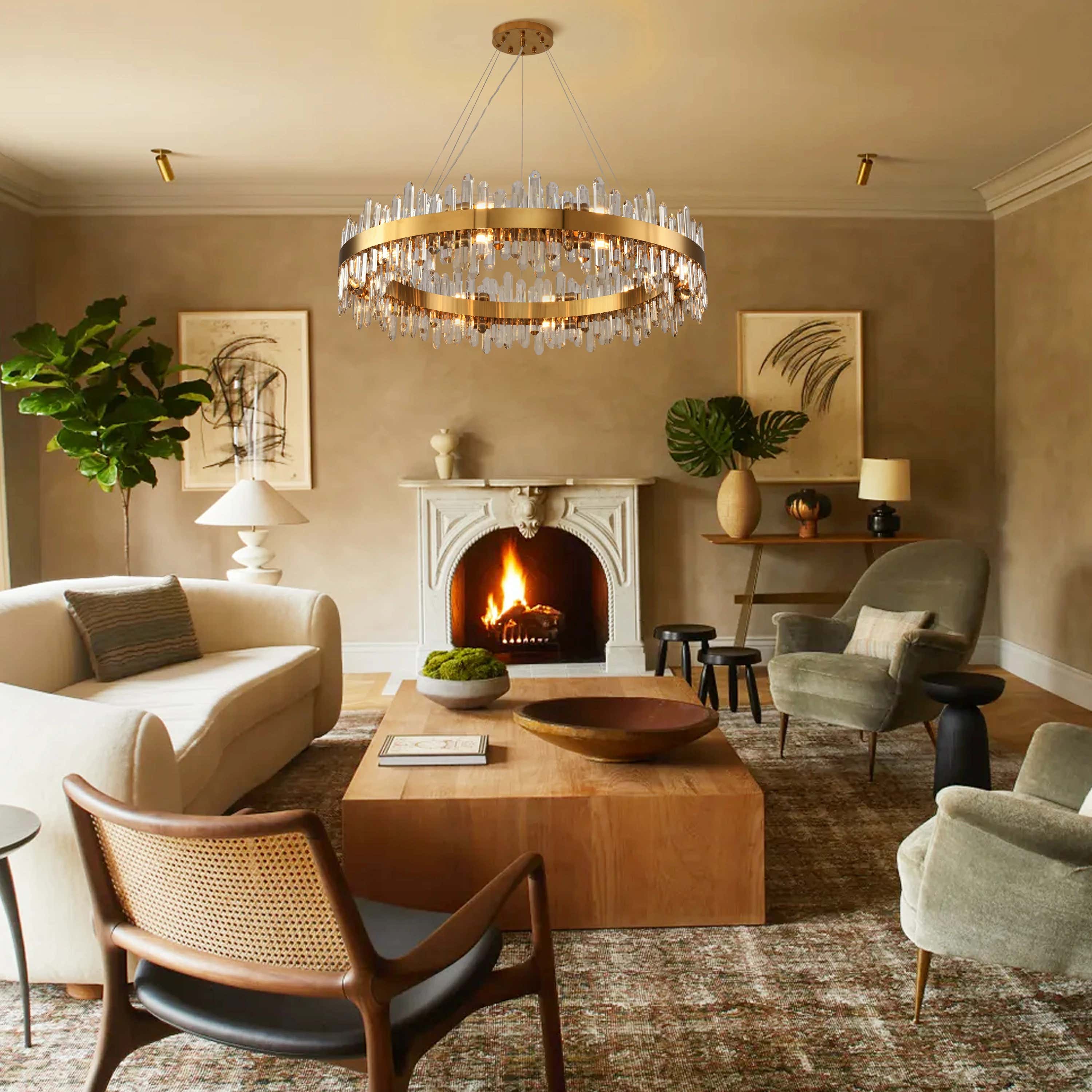 Stellara Crystal Strip Round Halo Chandelier 102cm D