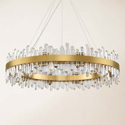 Stellara Crystal Strip Round Halo Chandelier 102cm D
