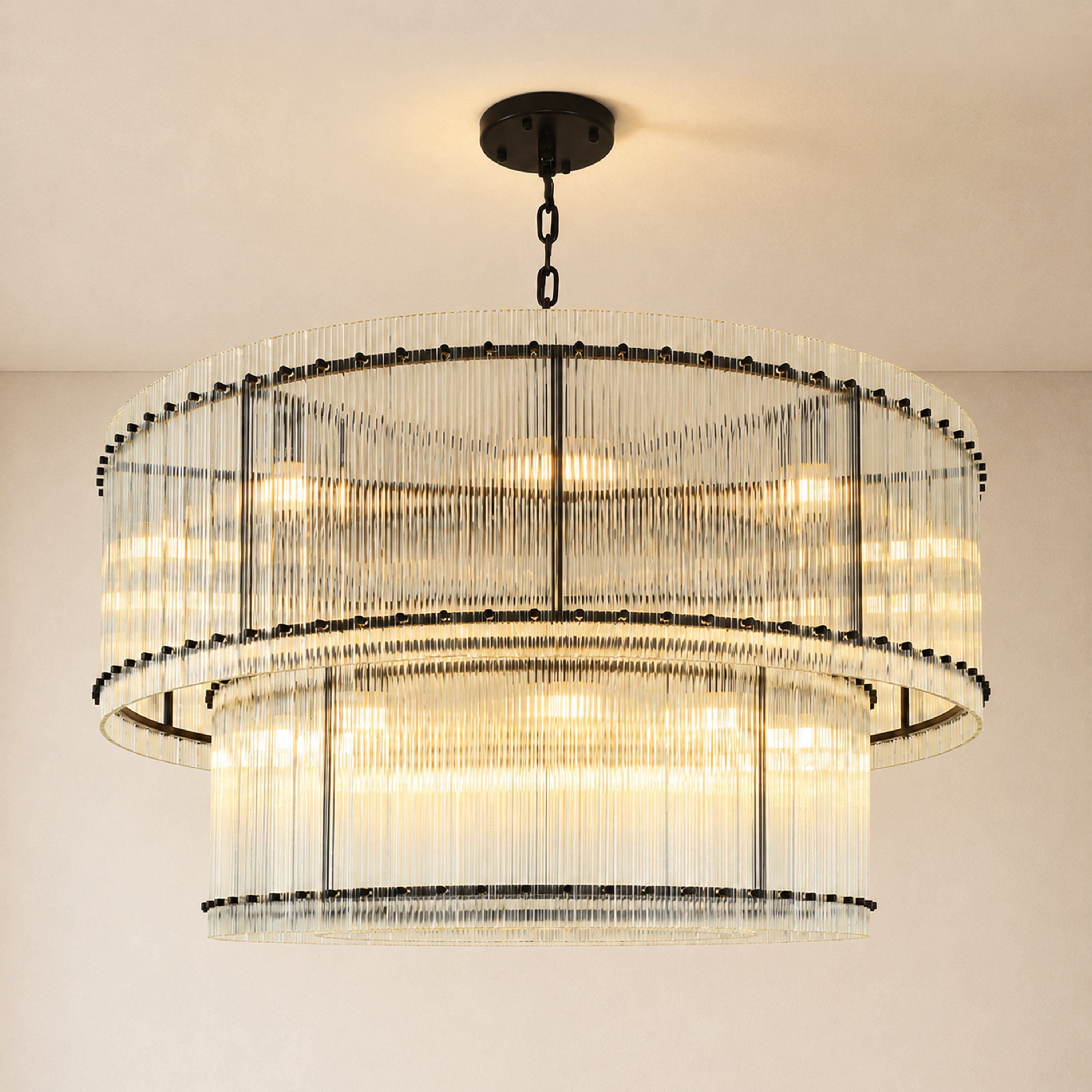 Solvayne Ribbed Glass Tiered Chandelier 48