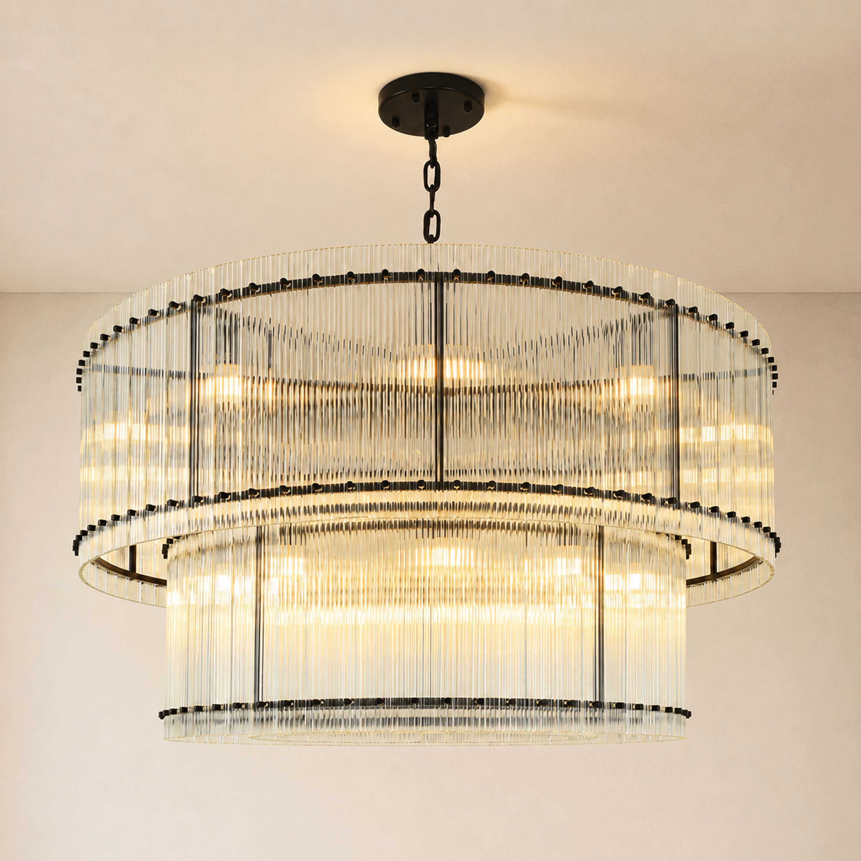 Solvayne Ribbed Glass Tiered Chandelier 48"