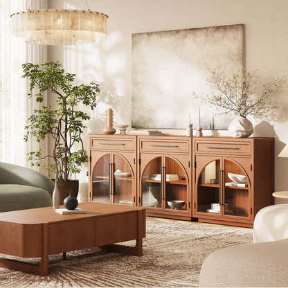 Alvar Arched 94.5" Oak Sideboard with Drawers(Set of 3)