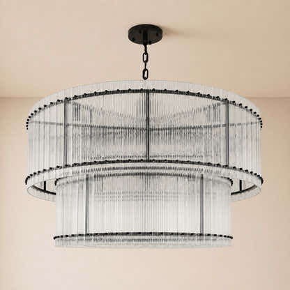 Solvayne Ribbed Glass Tiered Chandelier 48"