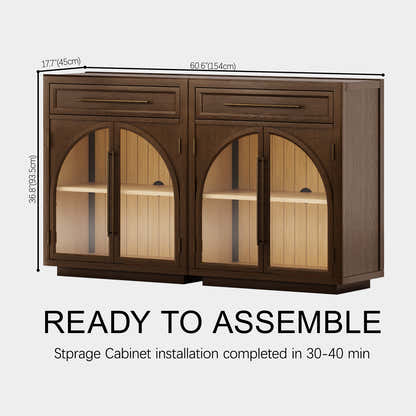Alvar Arched 61" Oak Sideboard with Drawers(Set of 2)