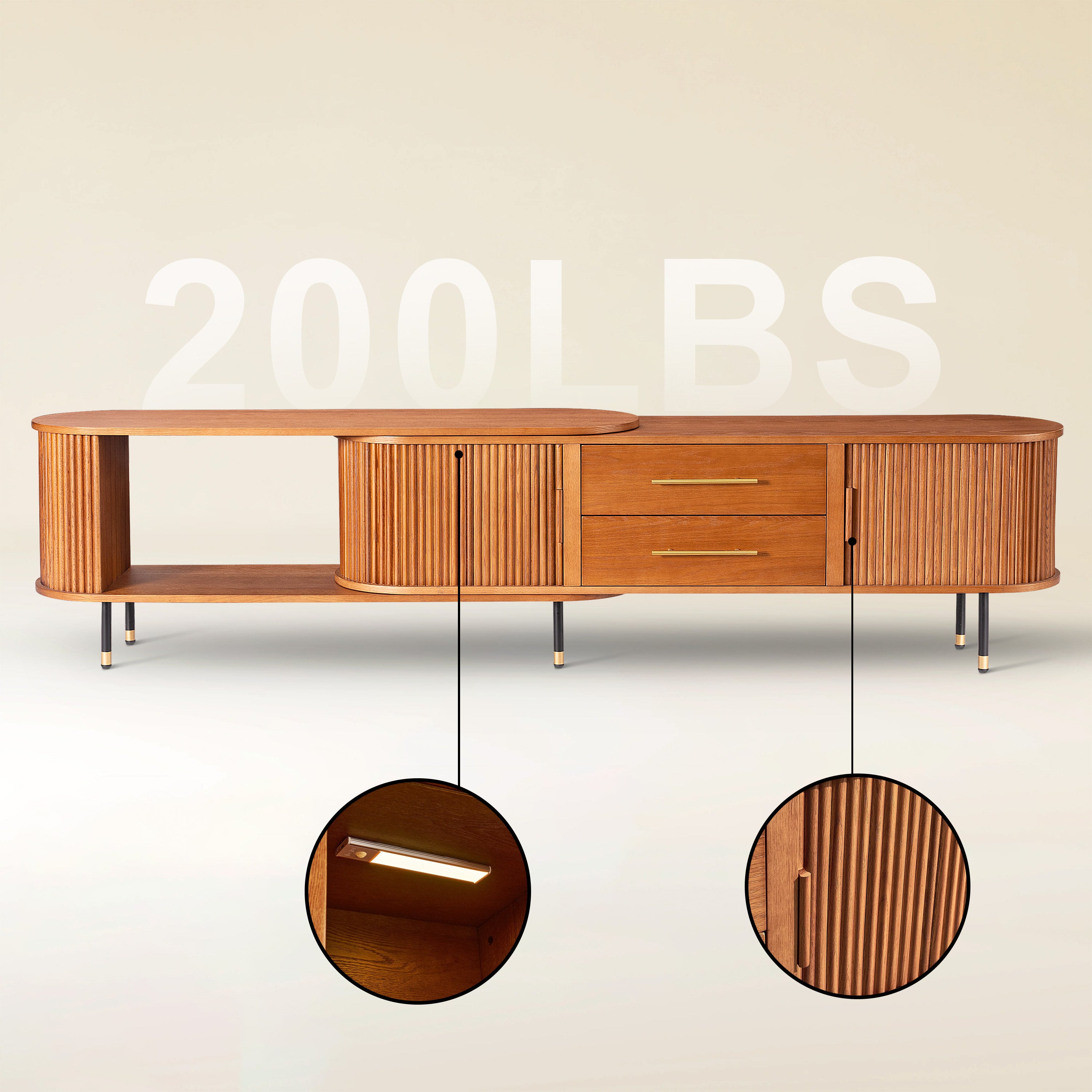 Ewan Oak Extendable Media Console 78.74" to 110.24"