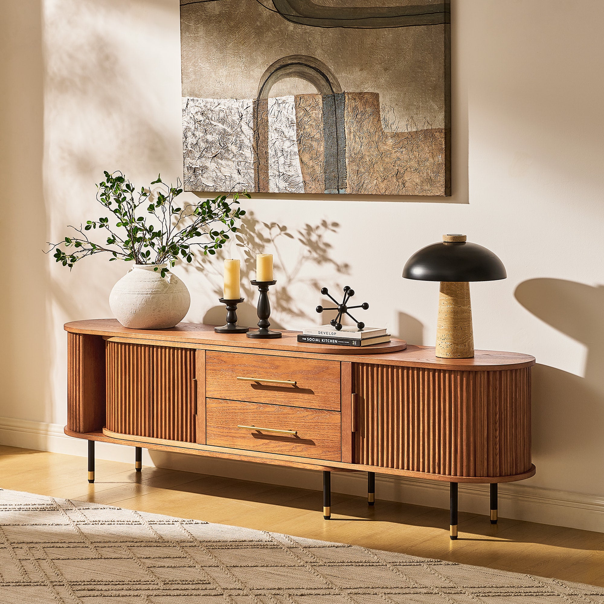 Ewan Oak Extendable Media Console 79" to 110"