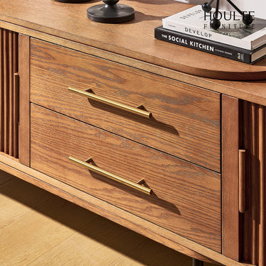 Ewan Oak Extendable Media Console 78.74" to 110.24"