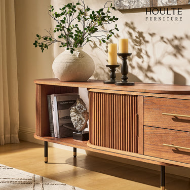 Ewan Oak Extendable Media Console 78.74" to 110.24"