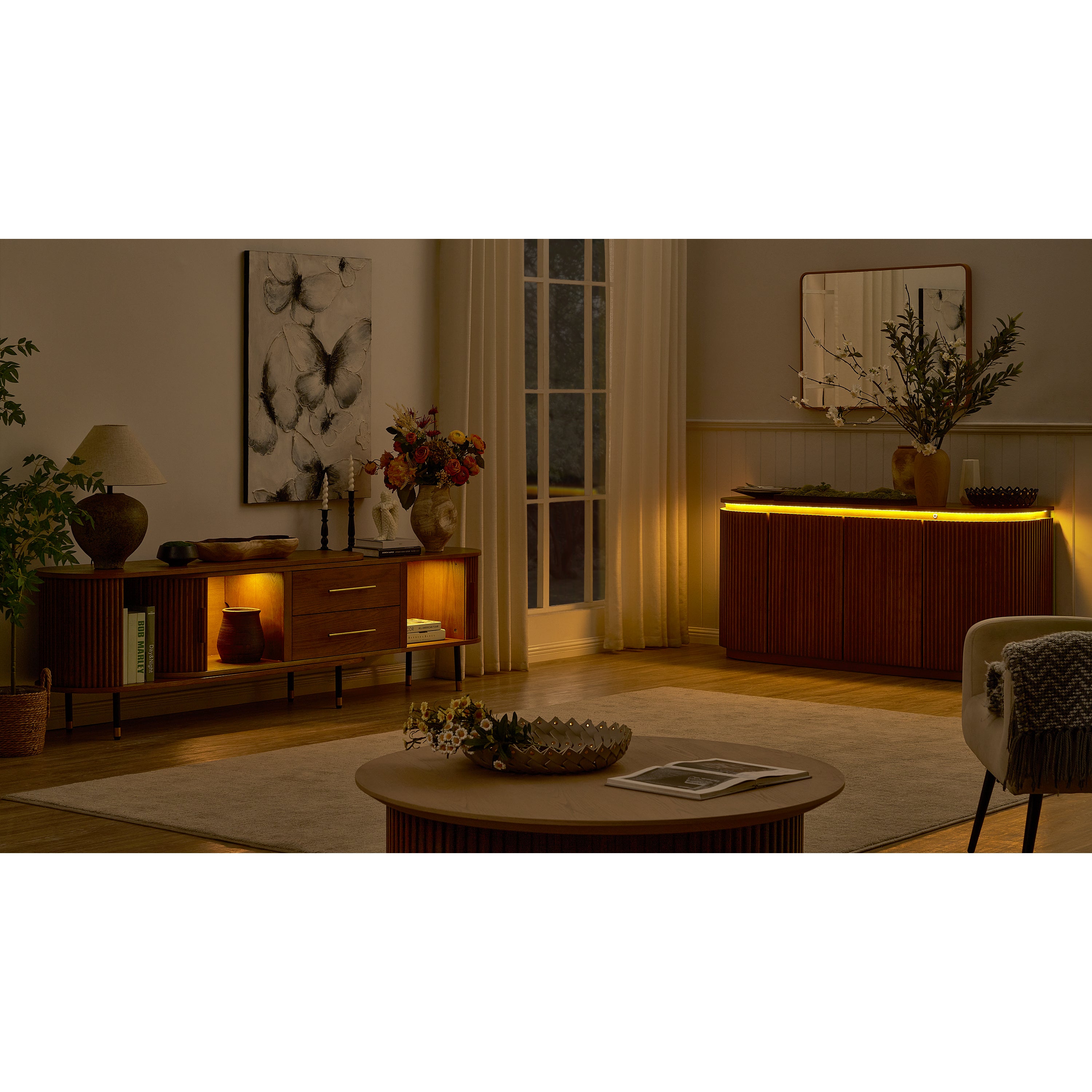 Ewan Oak Extendable Media Console 78.74" to 110.24"