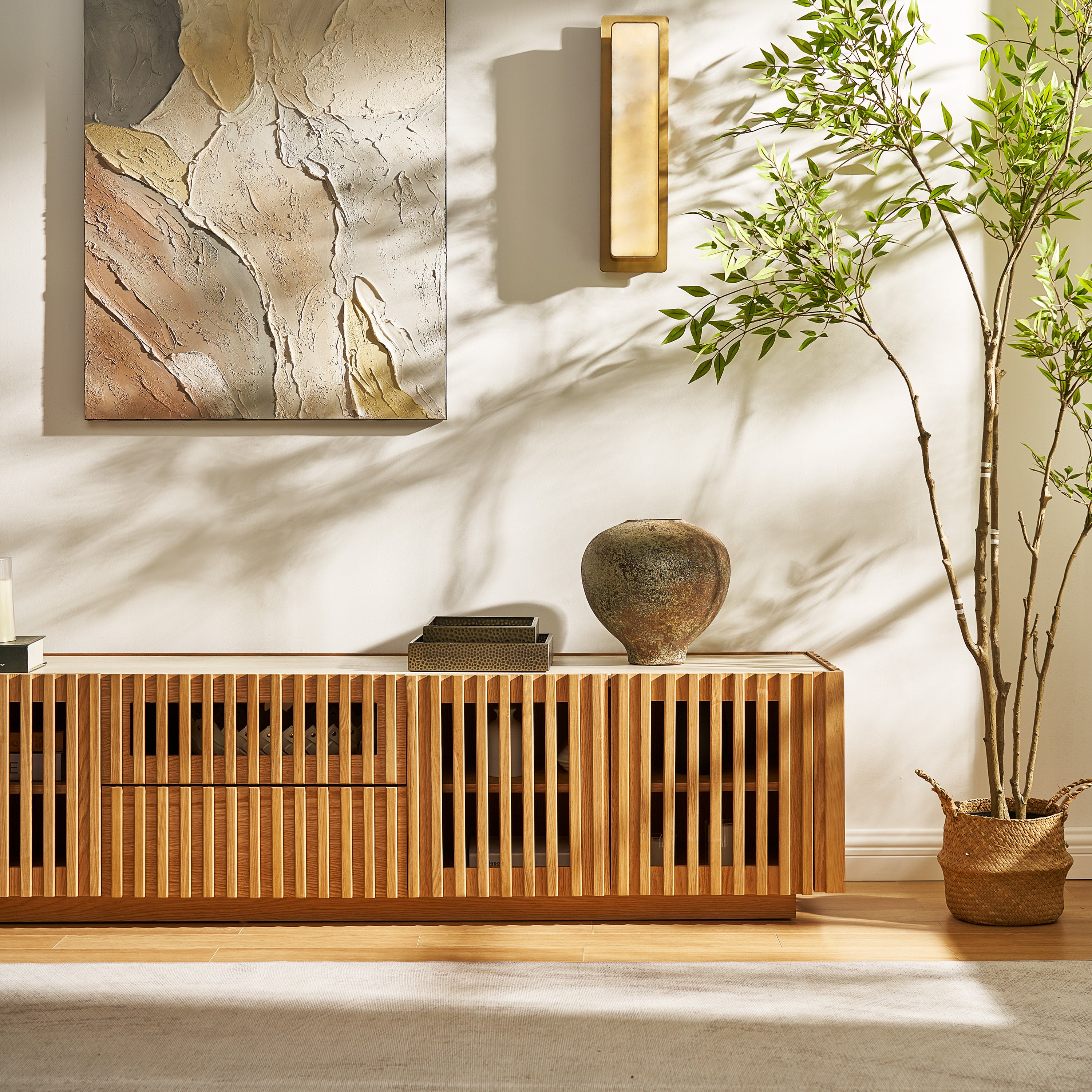 Isla Oak Sintered Stone Media Console 80"