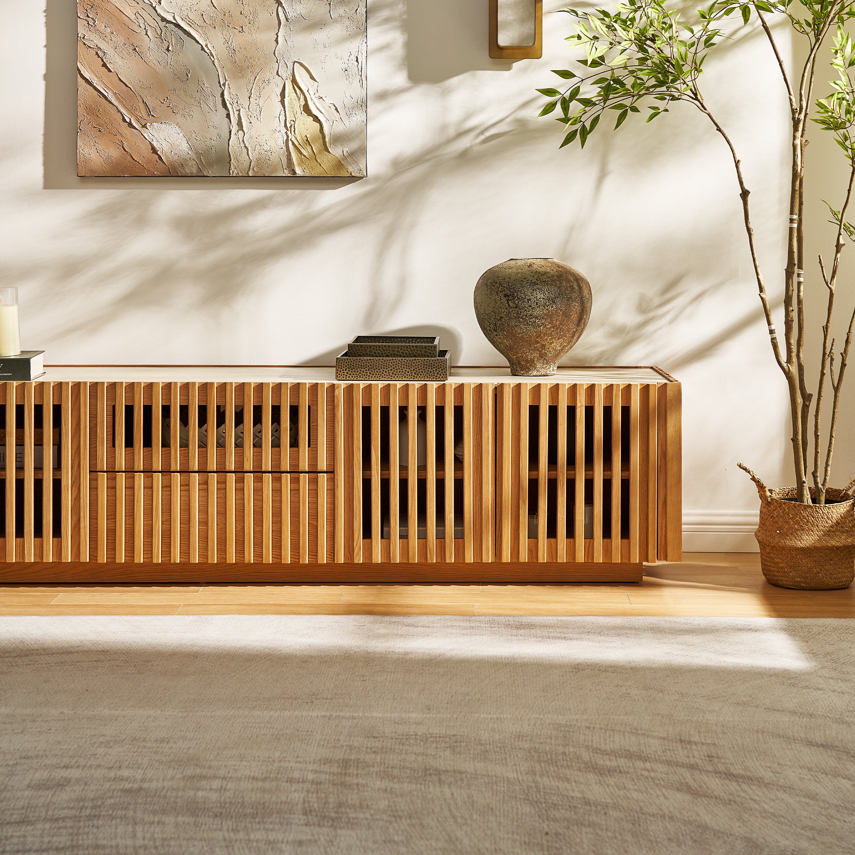 Isla Oak Sintered Stone Media Console 80"