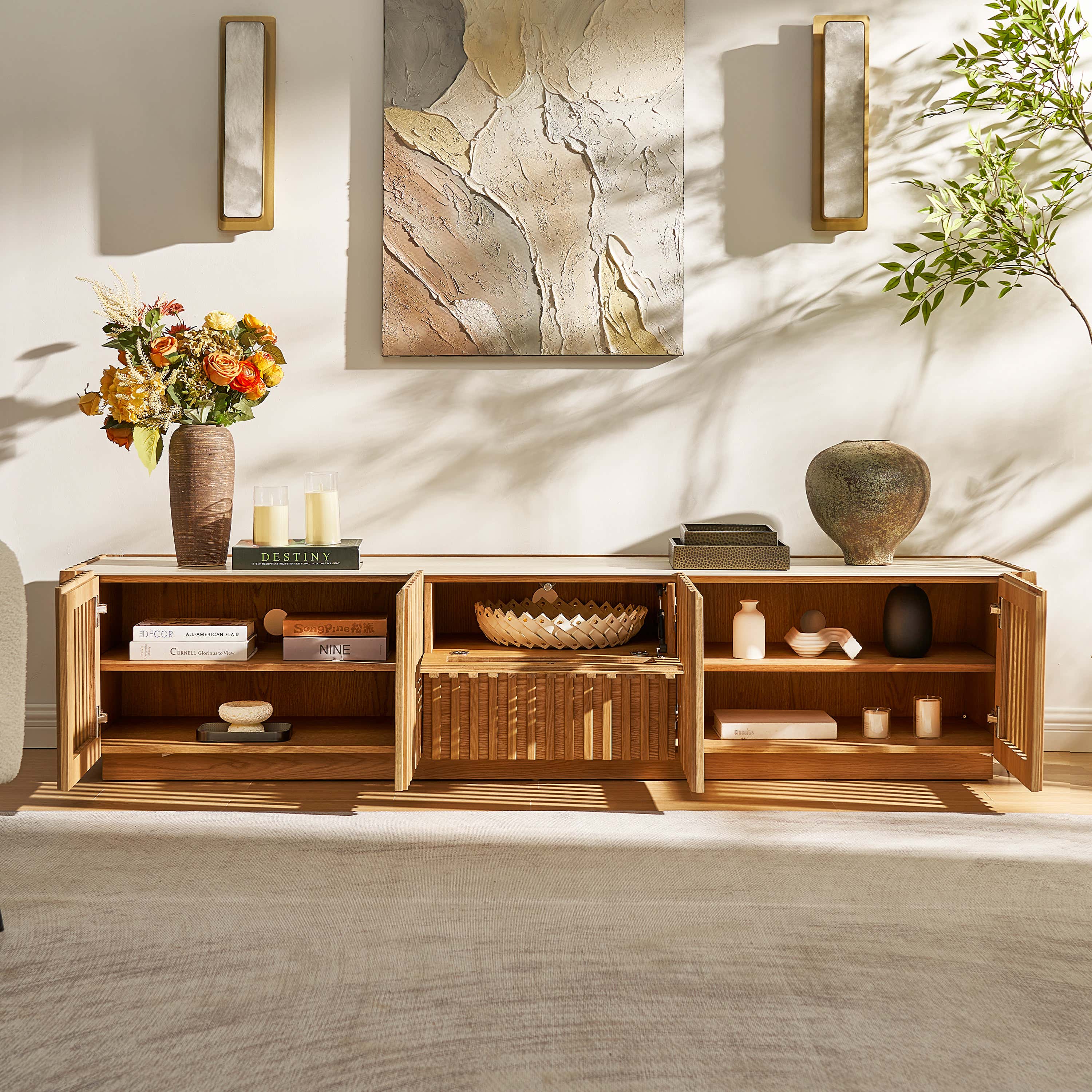 Isla Oak Sintered Stone Media Console 80"
