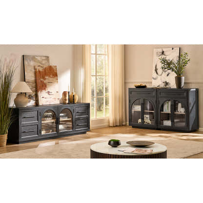 Alvar Arched 94.5" Oak Sideboard with Drawers(Set of 3)