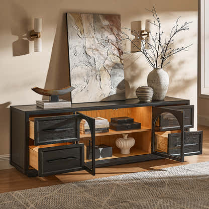 Alvar Oak Media Console and Sideboard Set
