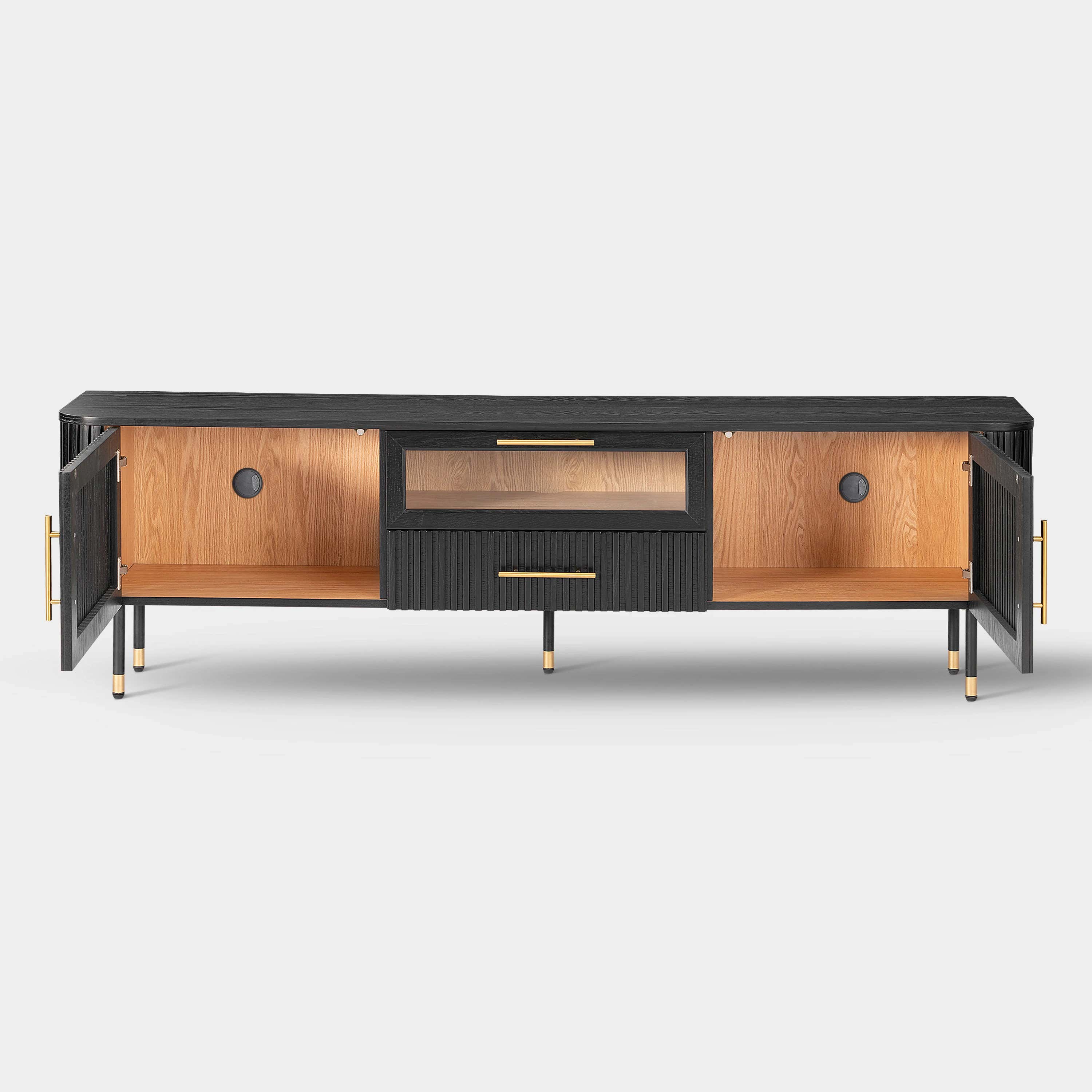 Ewan Oak Media Console and Cabinet Set