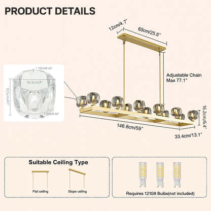 Vellum Rectangular Chandelier 59"W