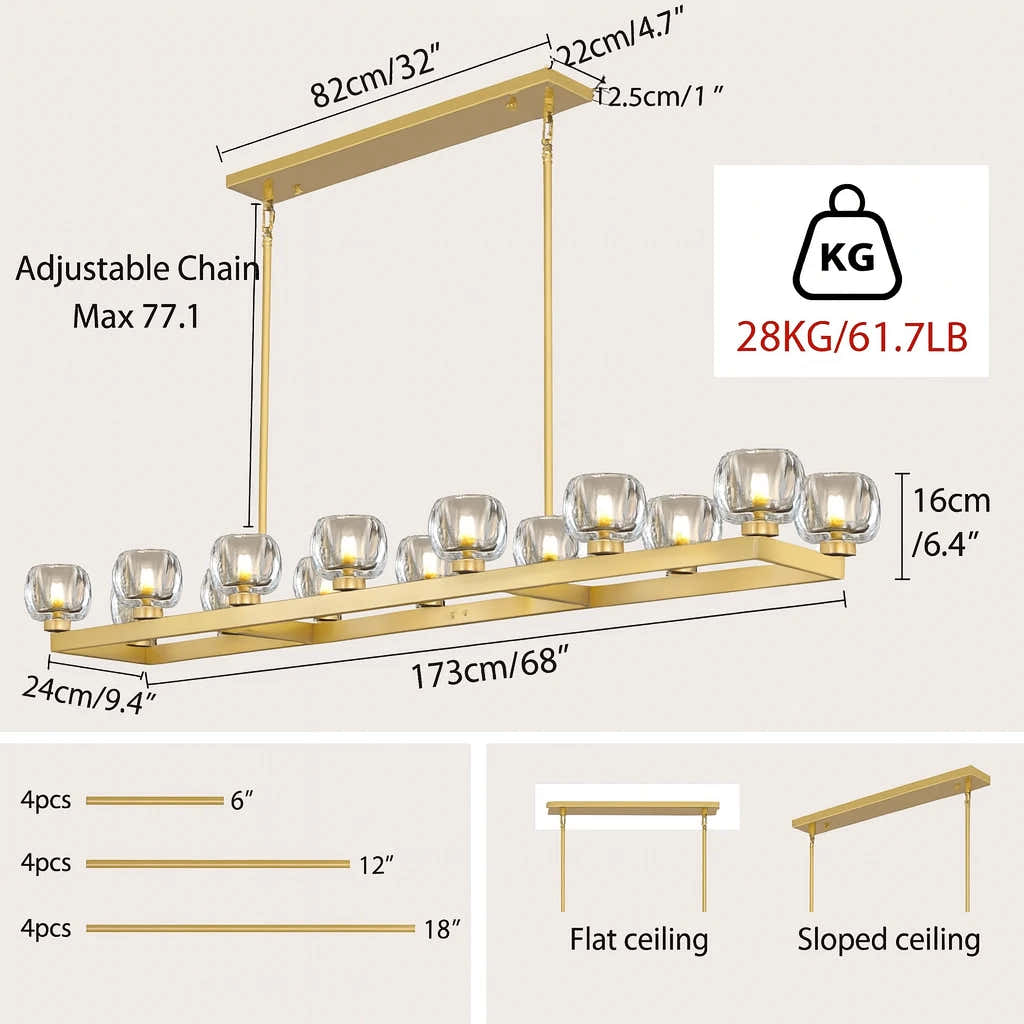 Vellum Rectangular Chandelier 68"W