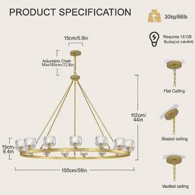 Vellum Crystal Round Chandelier 59"D