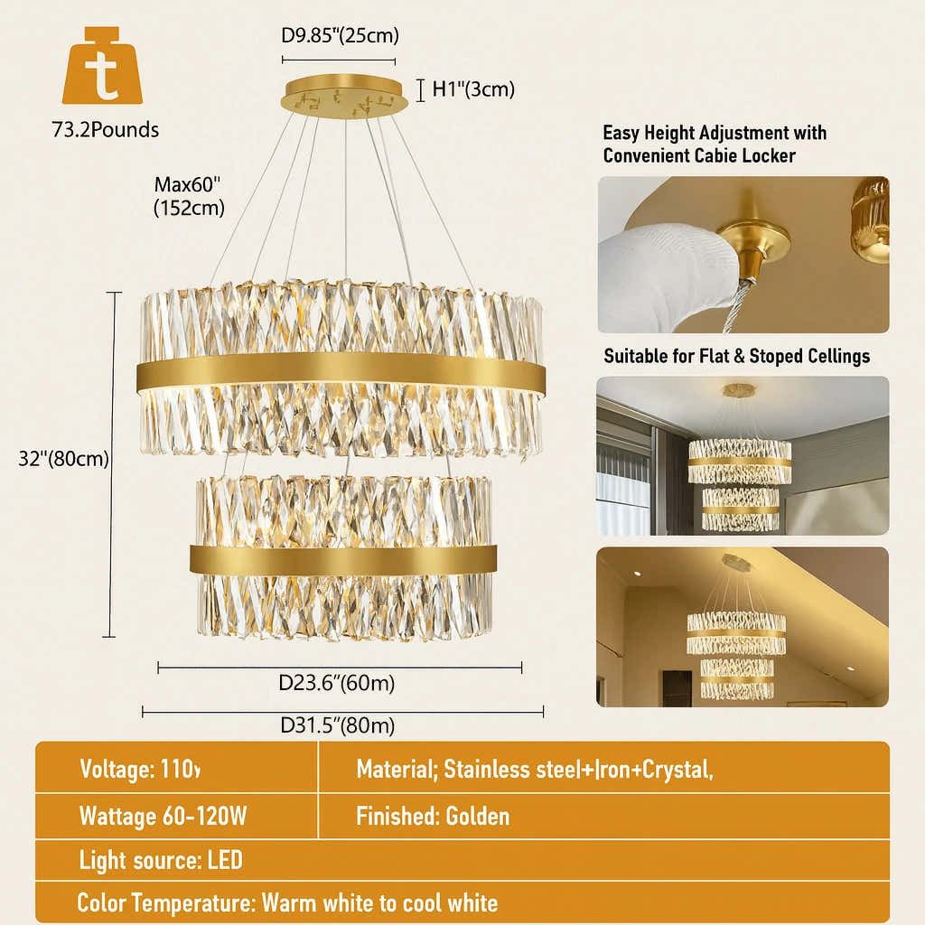 Vetro Prism Crystal 2-Tier Chandelier 80cm L