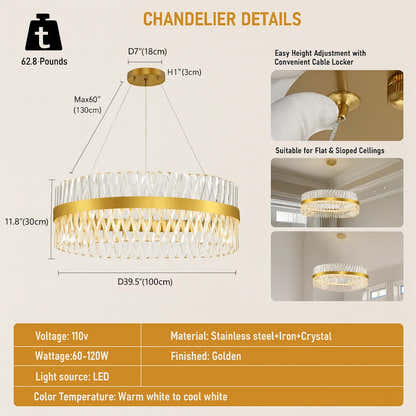 Vetro Prism Crystal Round Chandelier 102cm D