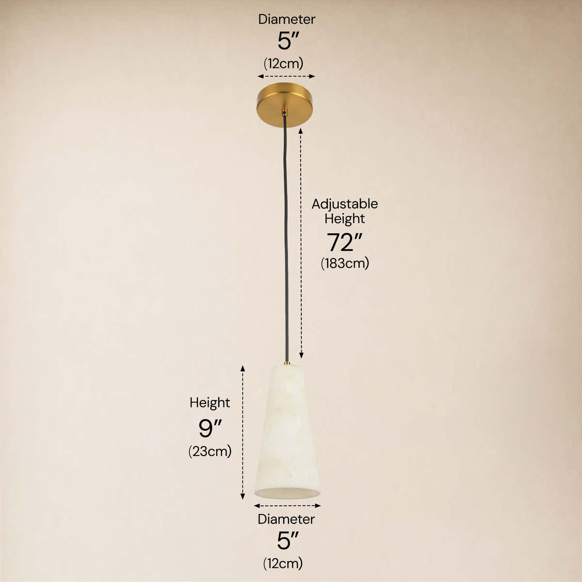 Capus Conical Resin Pendant 9''H dimensions 1