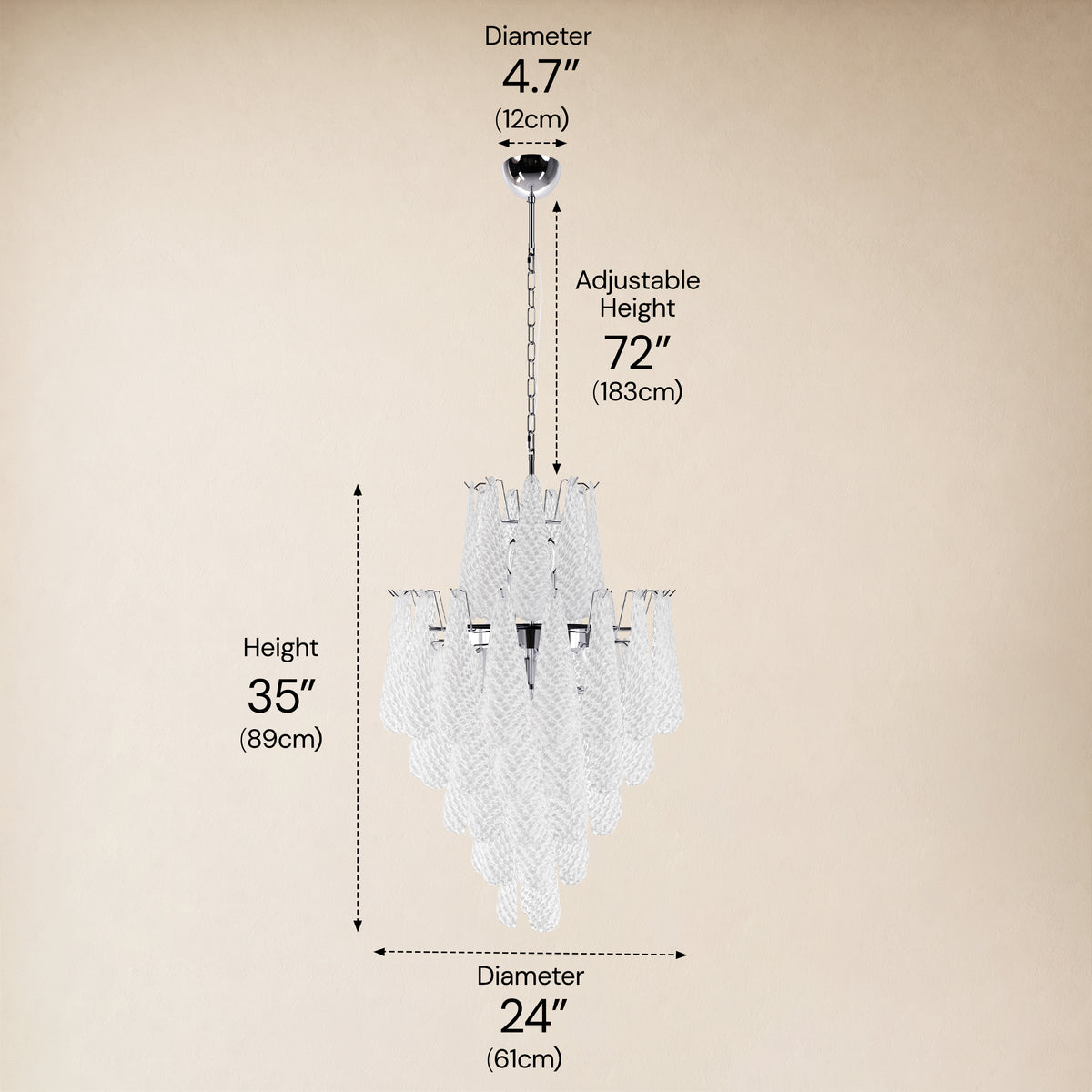 Veloria Murano Glass Leaf Tiered Chandelier 24"D
