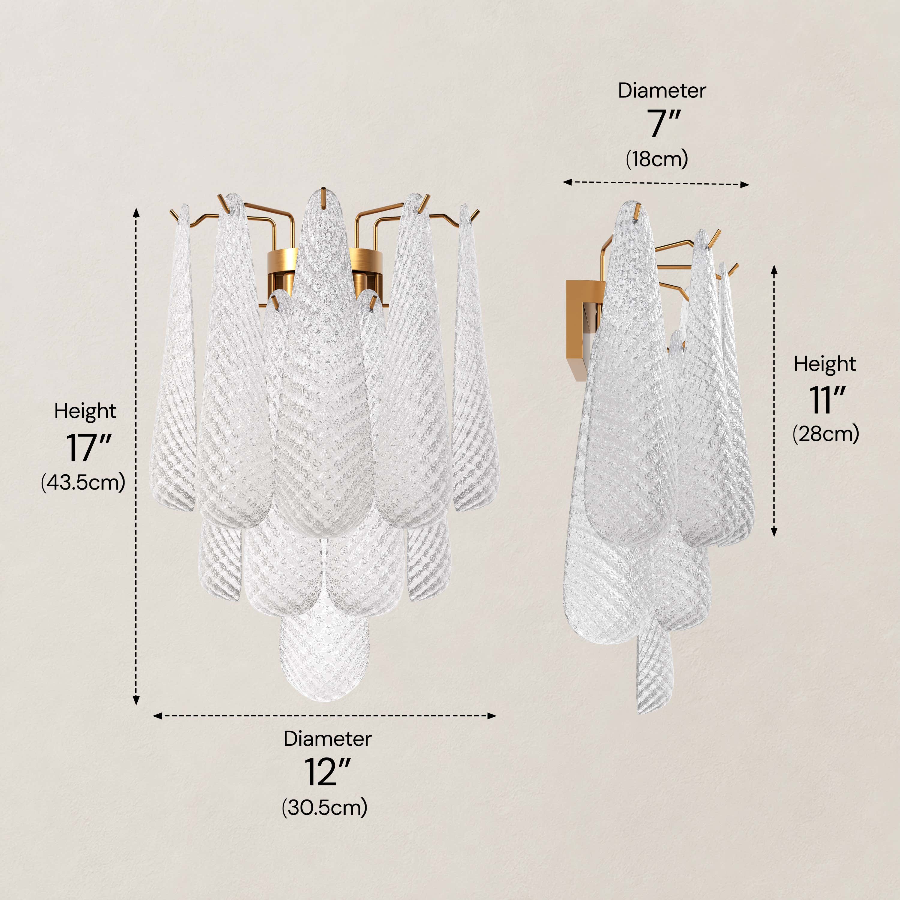 size-image #_First_# #Glass_White,Finish_Gold,Size_12" dimensions 1