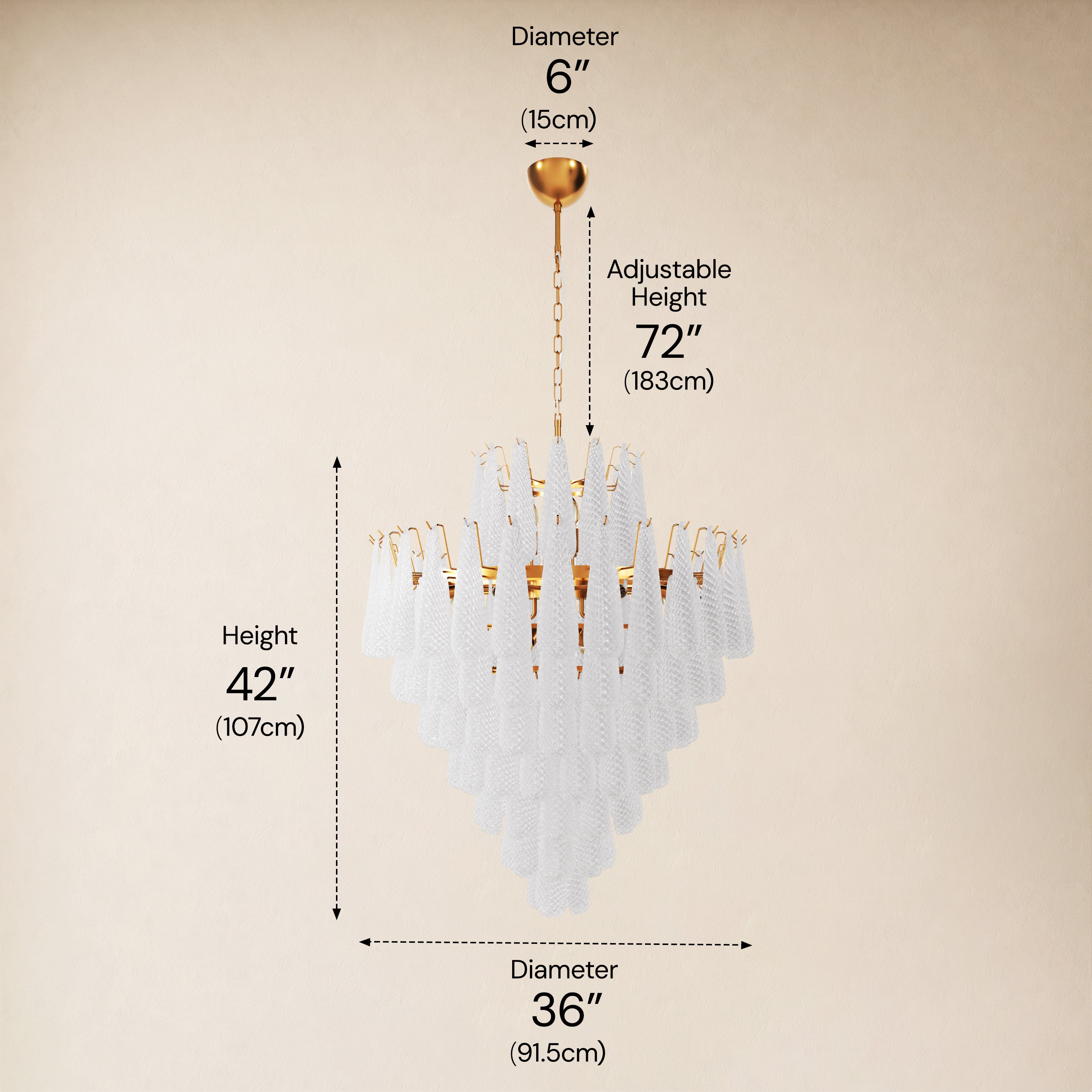 Veloria Murano Glass Leaf Tiered Chandelier 36"D