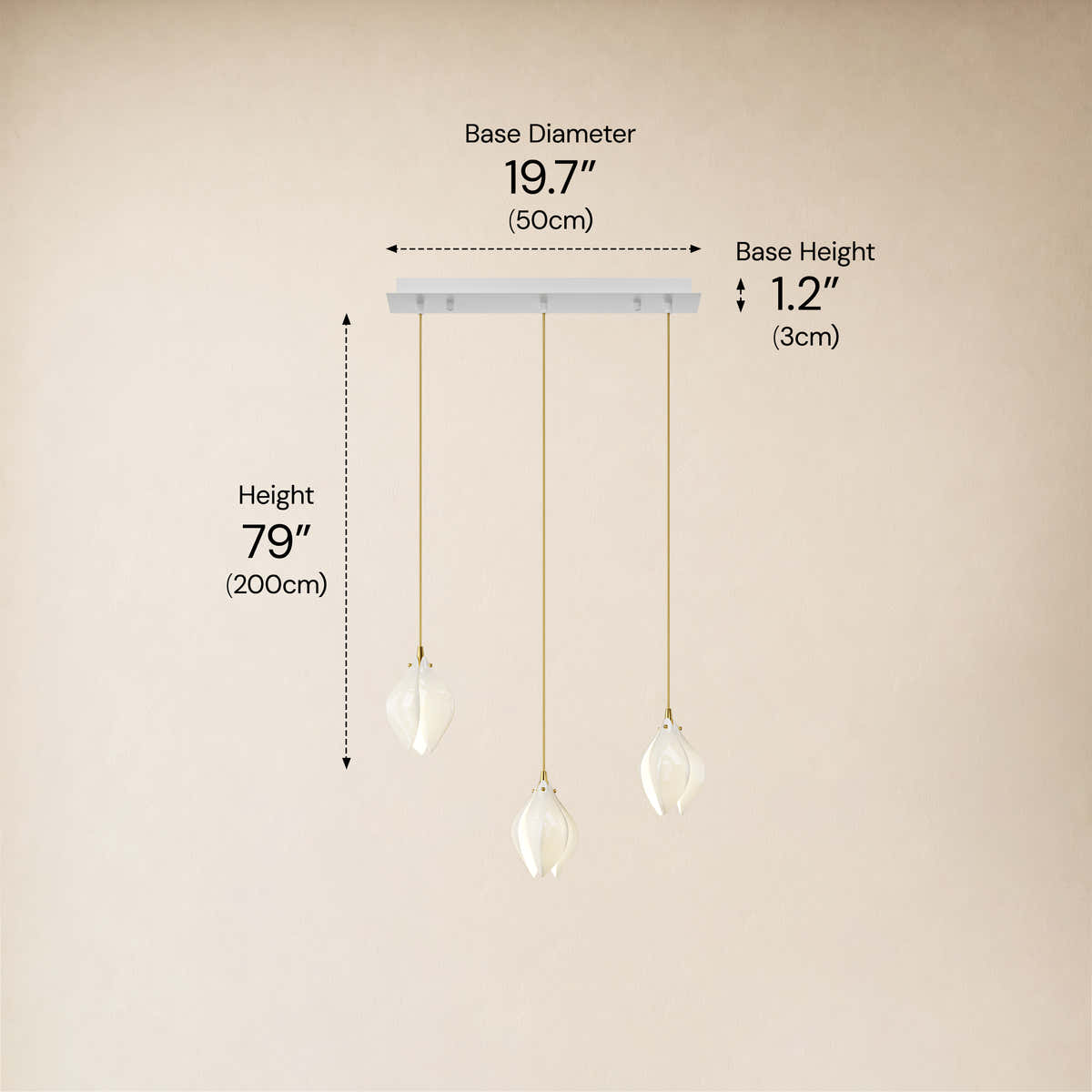 Veylune Ceramic Flower Cluster Rectangular Chandelier 19.7"-60"W #Finish_White,Size_3-Lights-/-19.7"W dimensions 2