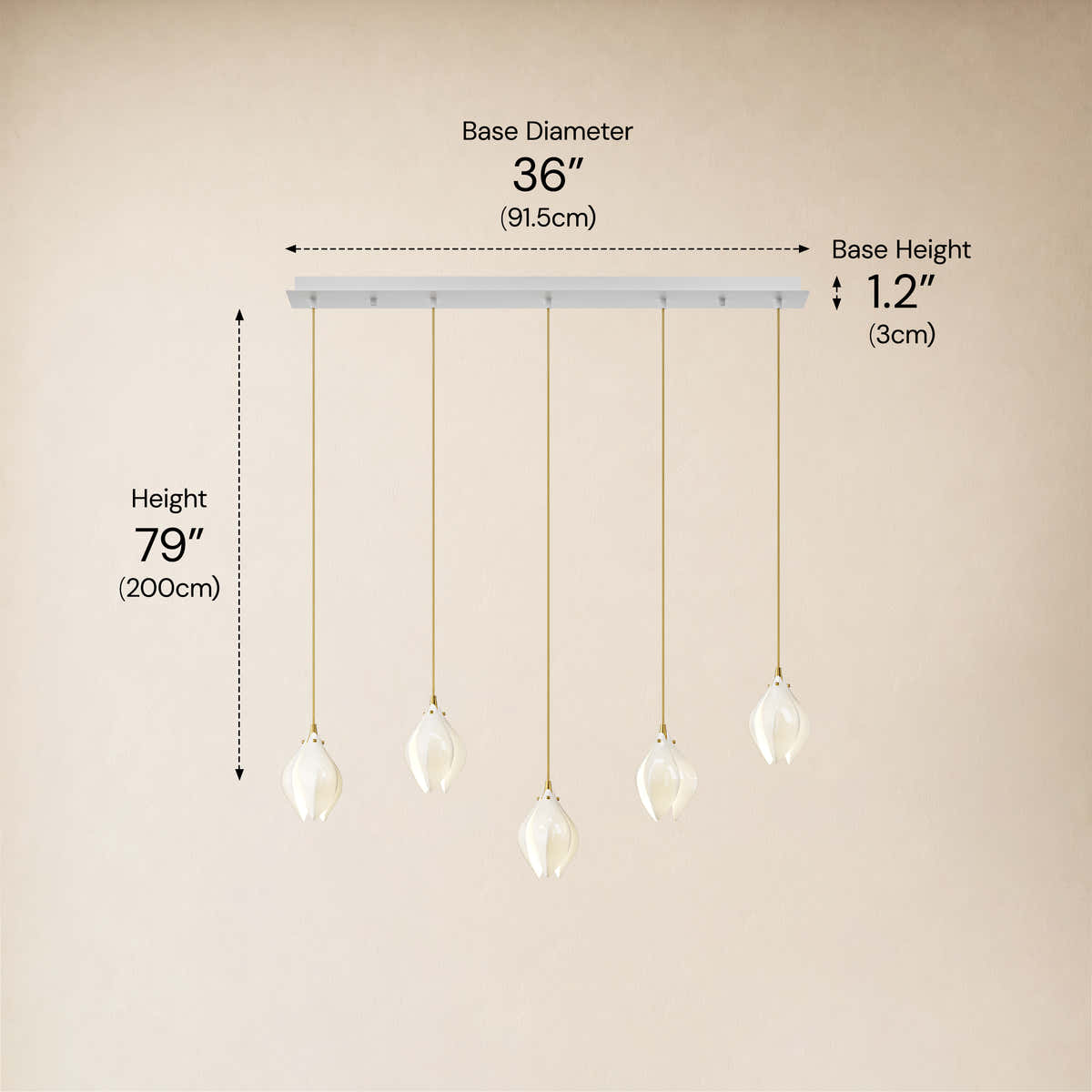 Veylune Ceramic Flower Cluster Rectangular Chandelier 19.7"-60"W #Finish_White,Size_5-Lights-/-36"W dimensions 4