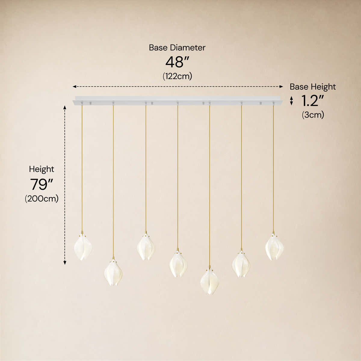 Veylune Ceramic Flower Cluster Rectangular Chandelier 19.7"-60"W #Finish_White,Size_7-Lights-/-48"W dimensions 6