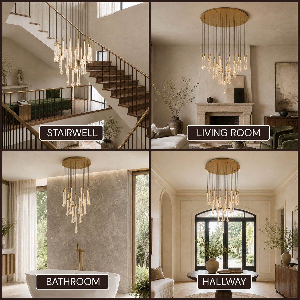 Olivene Glass Teardrop Round Chandelier 48"D